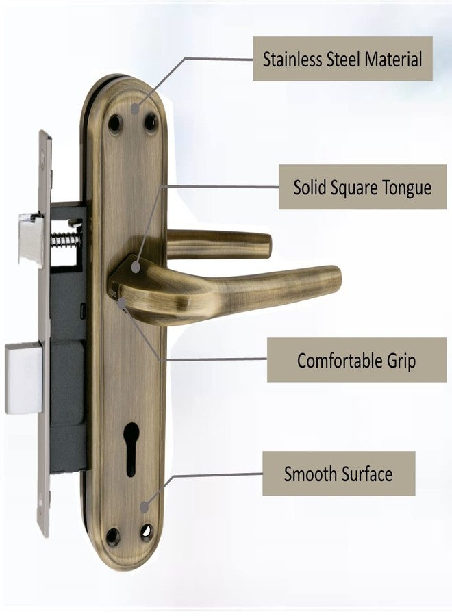 Atom Mortise Door Lock for Home Handle Set - Heavy Duty Brass Antique Finish | 6 Lever Double Stage Lockset with 3 Keys | Ideal for Main Doors, Bedrooms, Living Rooms | House, Hotel, Office (ORBITKY) - Image 2